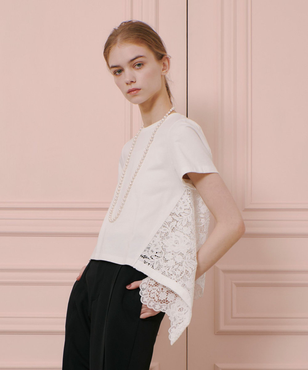 LOULOU WILLOUGHBY 【LOULOU WILLOUGHBY】レースドッキングプルオーバーブラウス ホワイト (01)