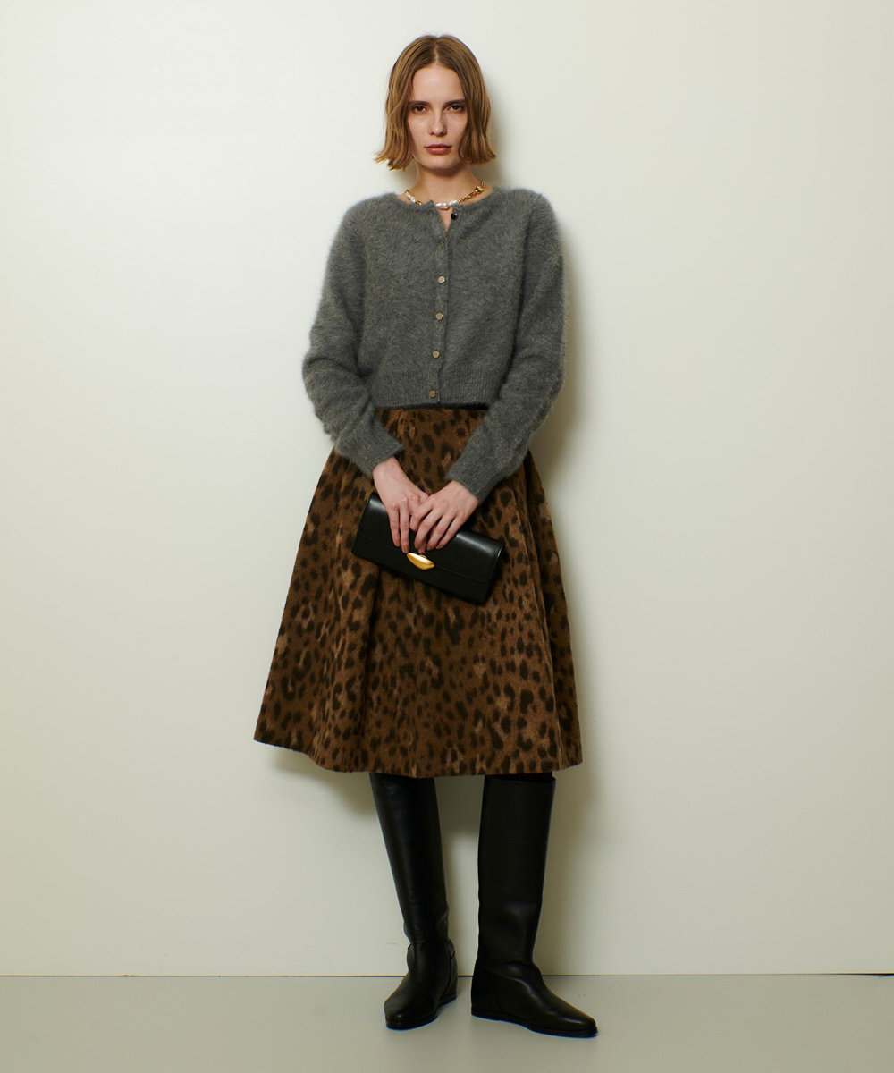 allureville カシミヤブレンドファー加工カーディガン グレー (92)