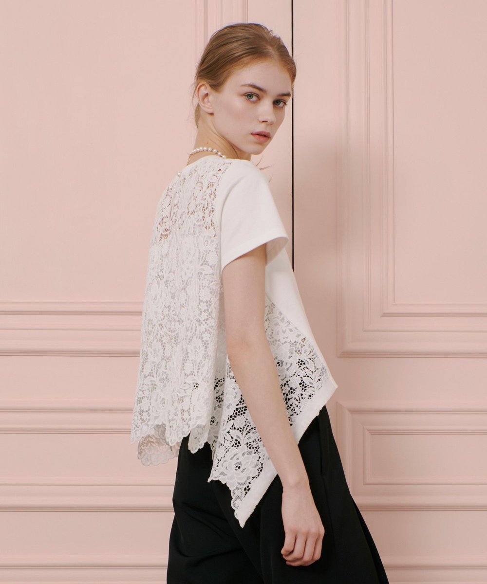 LOULOU WILLOUGHBY 【LOULOU WILLOUGHBY】レースドッキングプルオーバーブラウス ホワイト (01)
