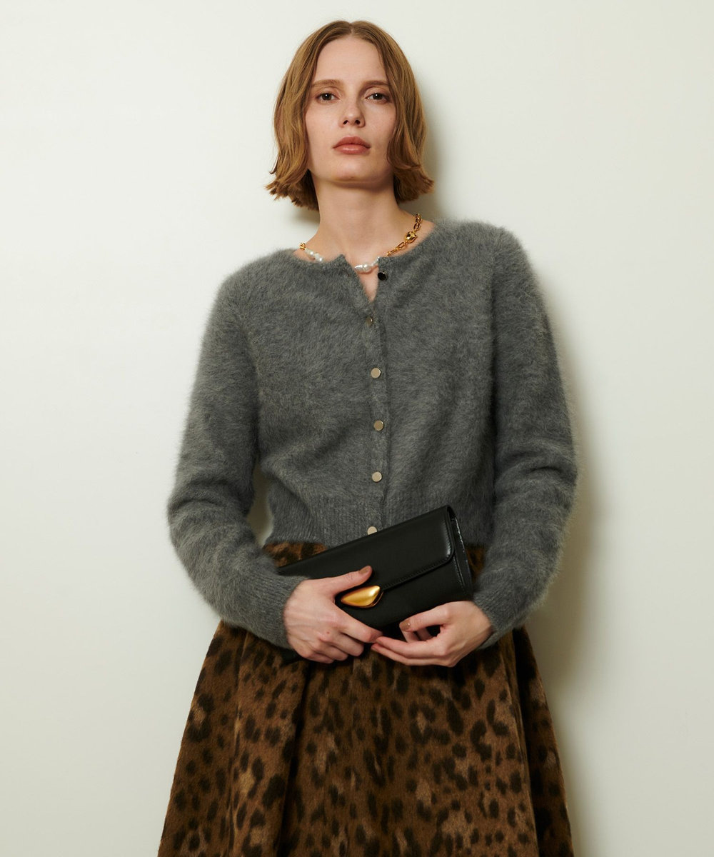 allureville カシミヤブレンドファー加工カーディガン グレー (92)