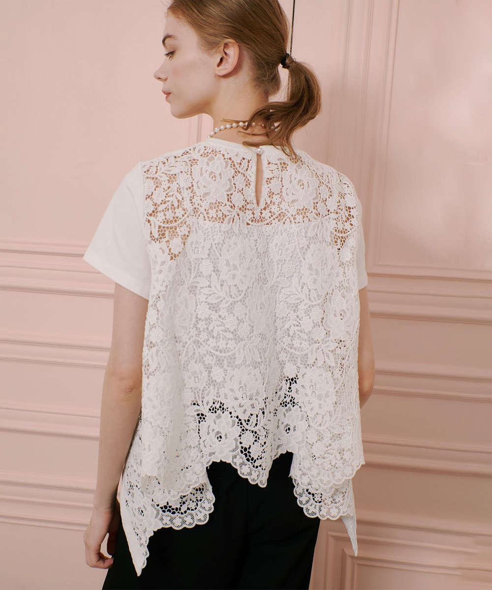 LOULOU WILLOUGHBY 【LOULOU WILLOUGHBY】レースドッキングプルオーバーブラウス ホワイト (01)