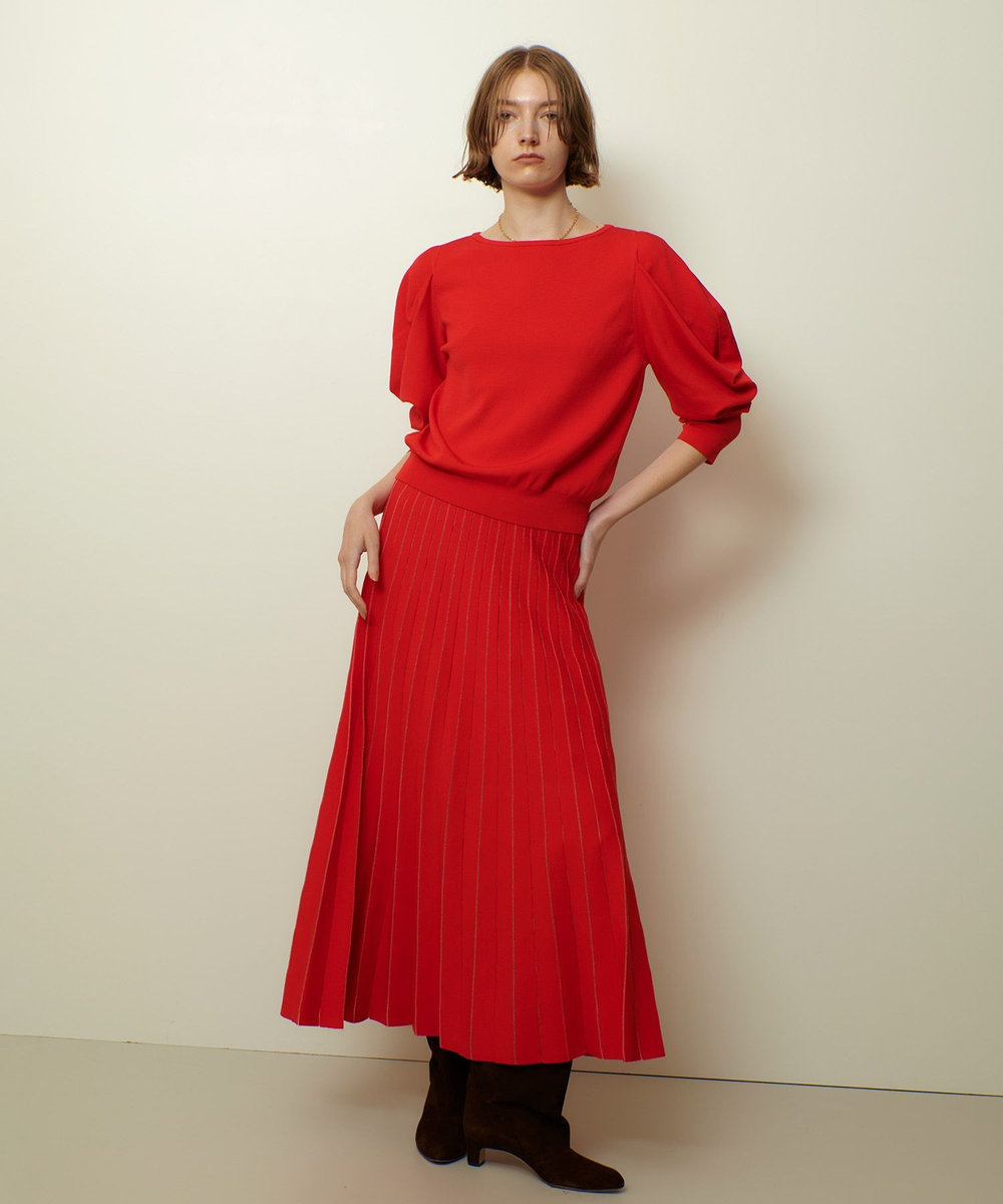 allureville ソウバリシアーコンビプリーツスカート レッド (43)