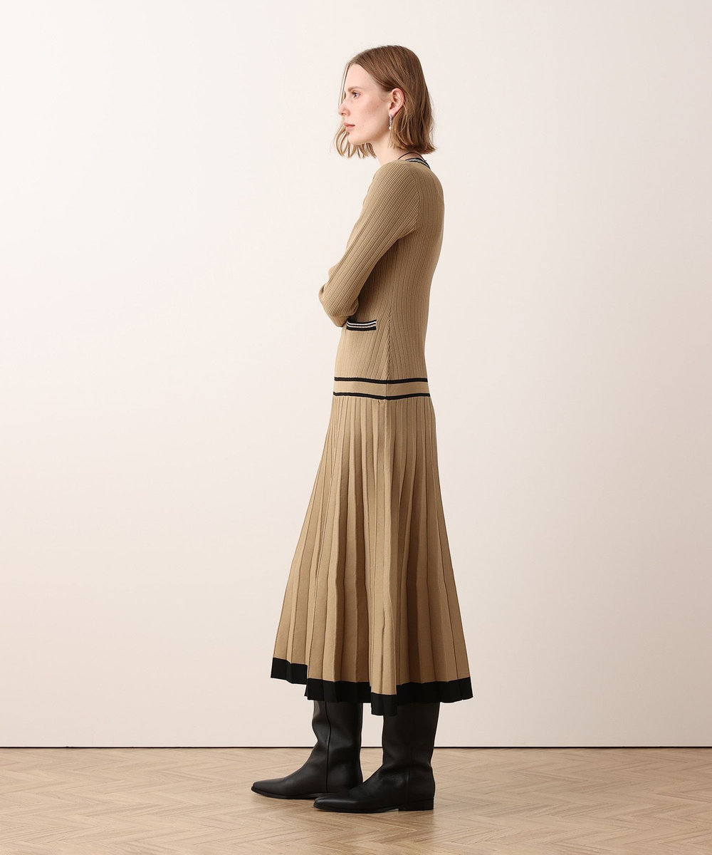 allureville ラインアクセントプリーツニットワンピース ベージュ (11)