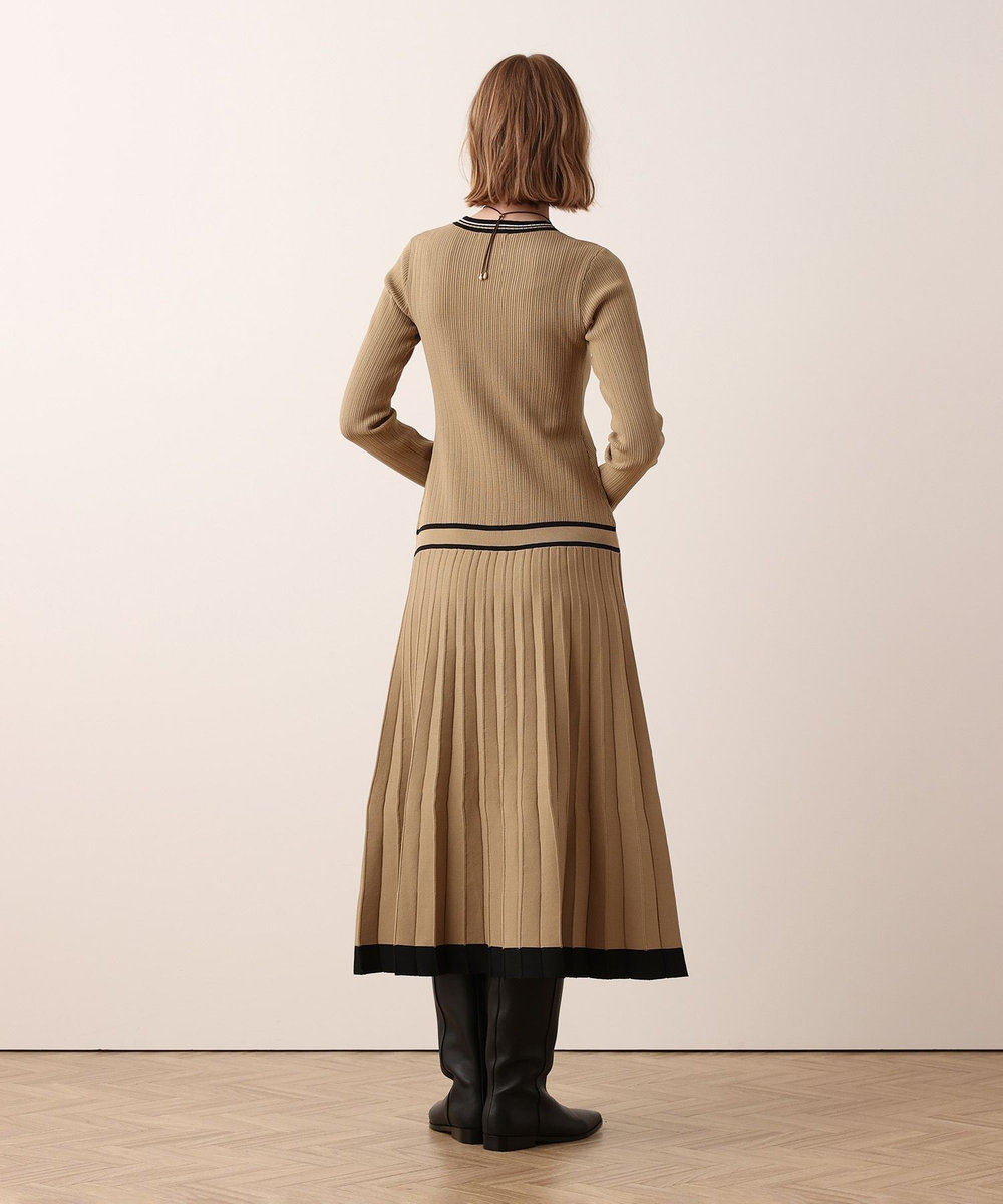 allureville ラインアクセントプリーツニットワンピース ベージュ (11)