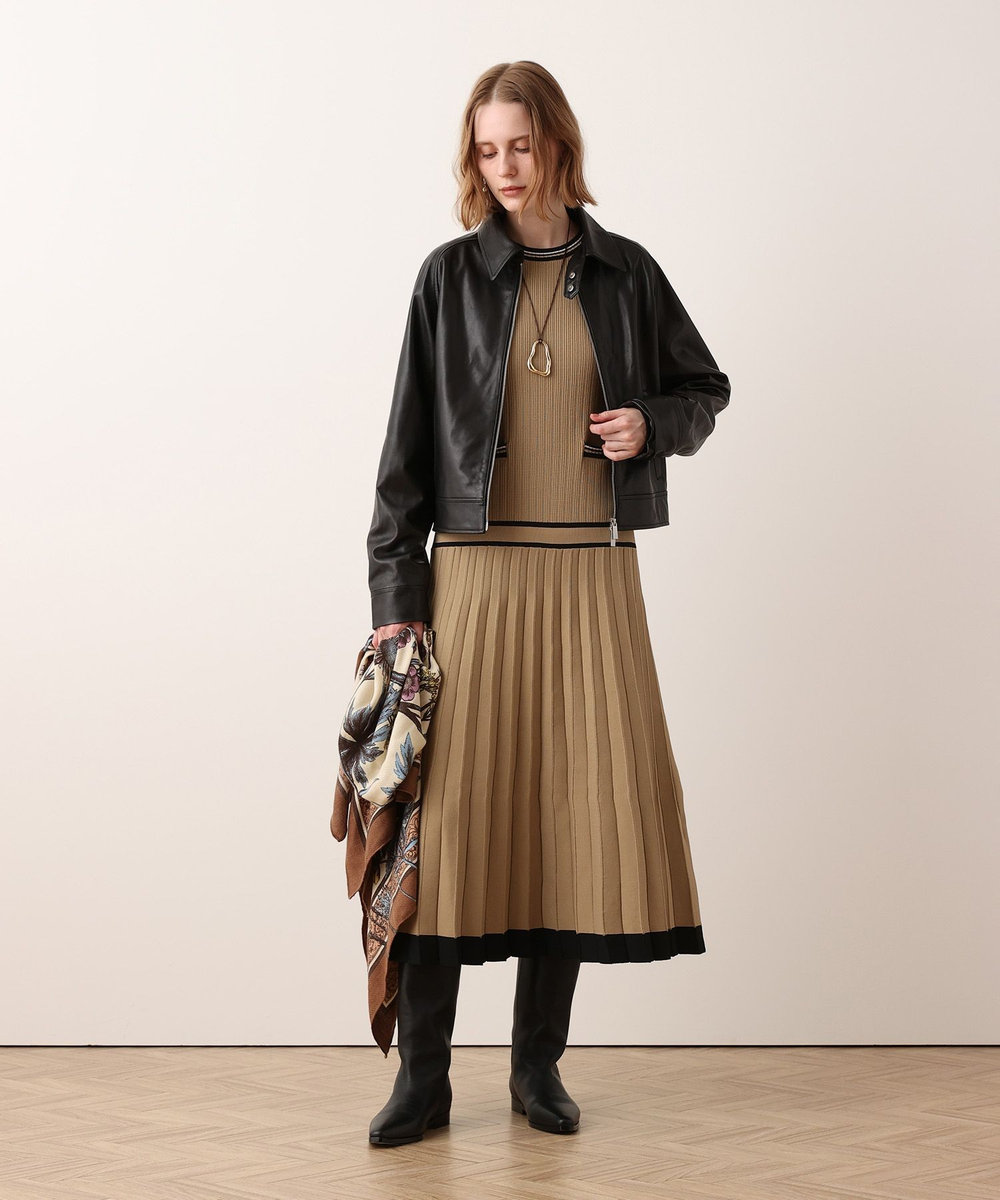 allureville ラインアクセントプリーツニットワンピース ベージュ (11)