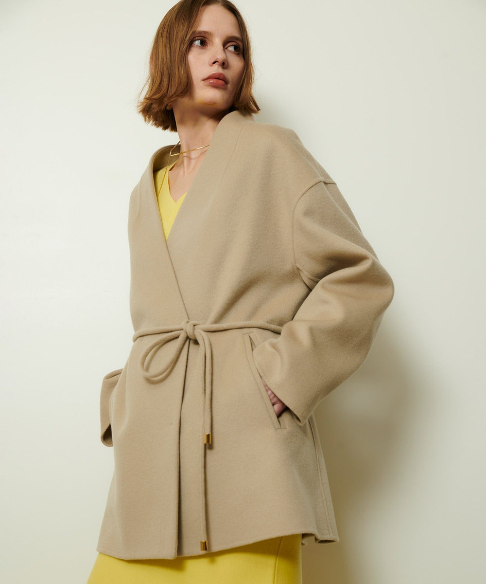 allureville カシミヤ混リバーミドルラップコート ベージュ (11)