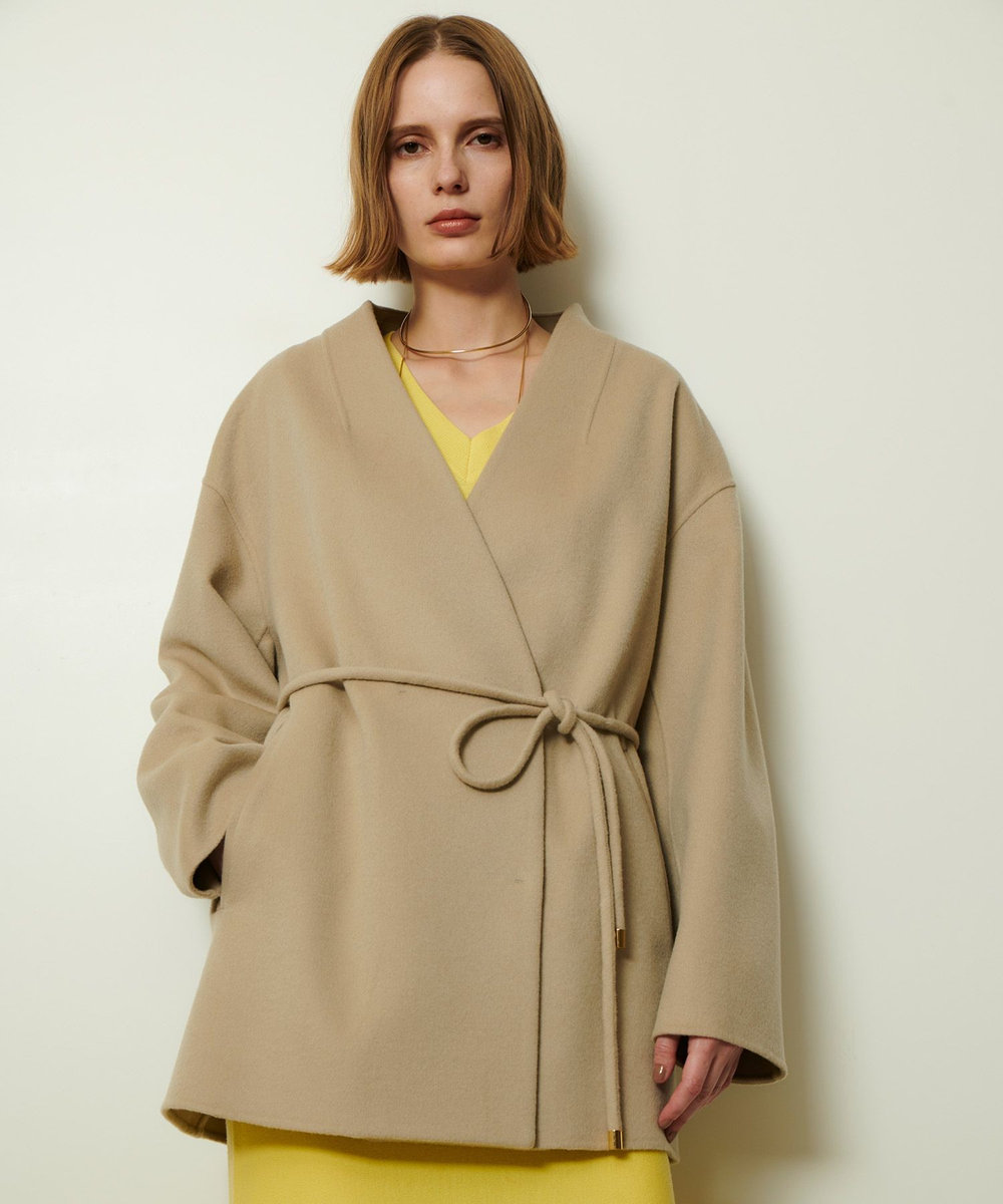 allureville カシミヤ混リバーミドルラップコート ベージュ (11)