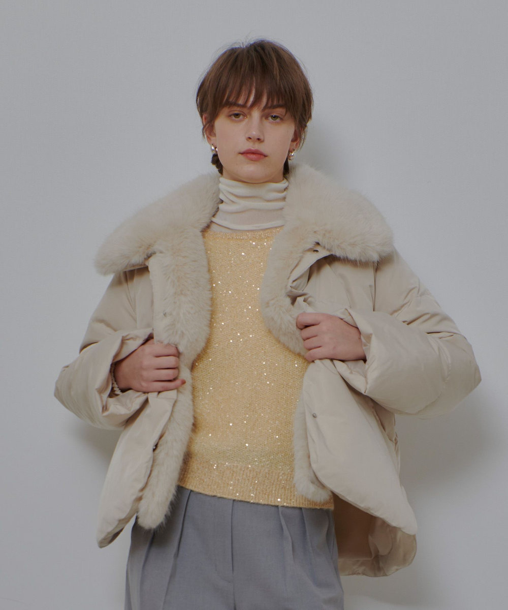 allureville ファーカラーショートダウンコート ライトベージュ (12)