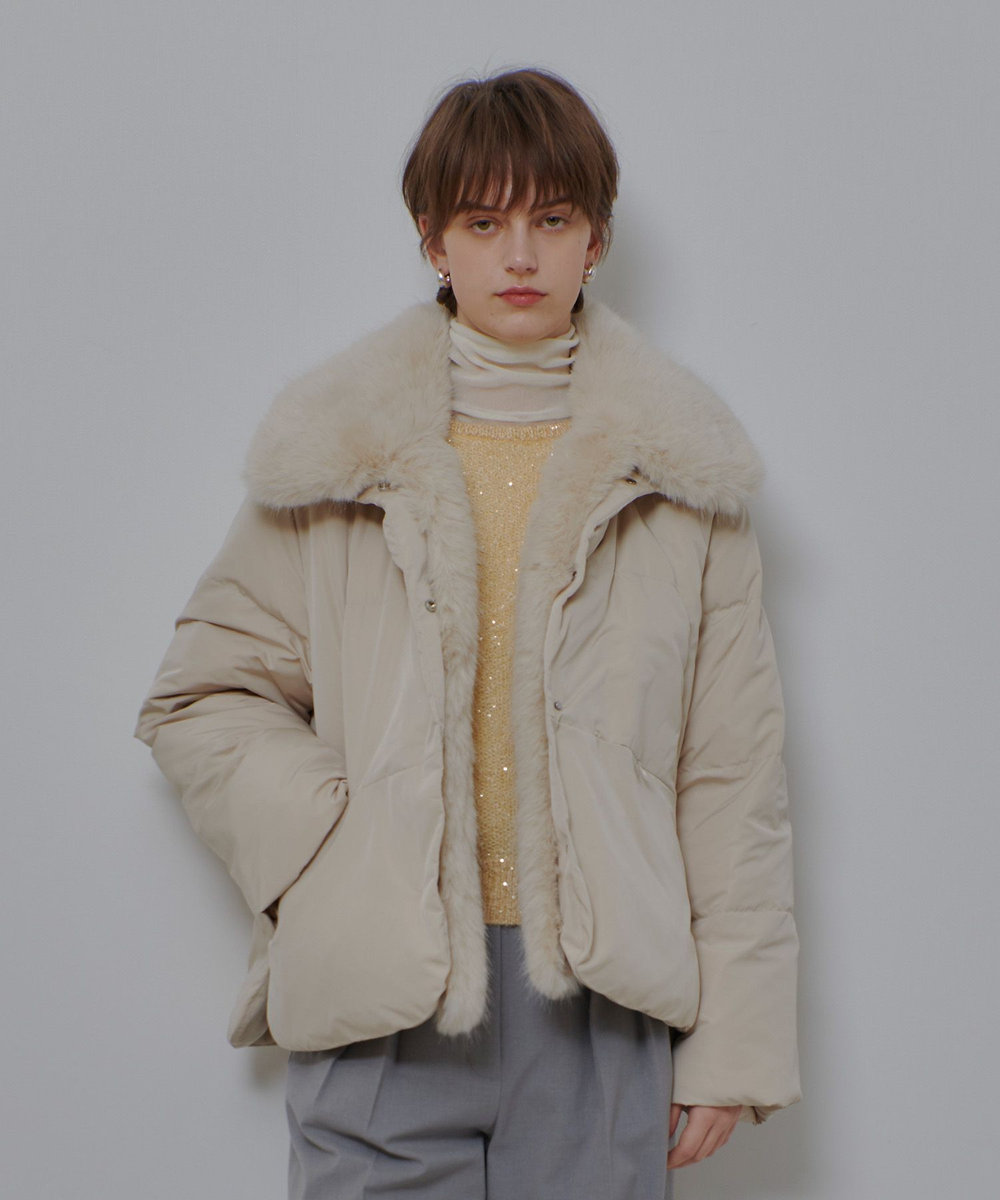 allureville ファーカラーショートダウンコート ライトベージュ (12)