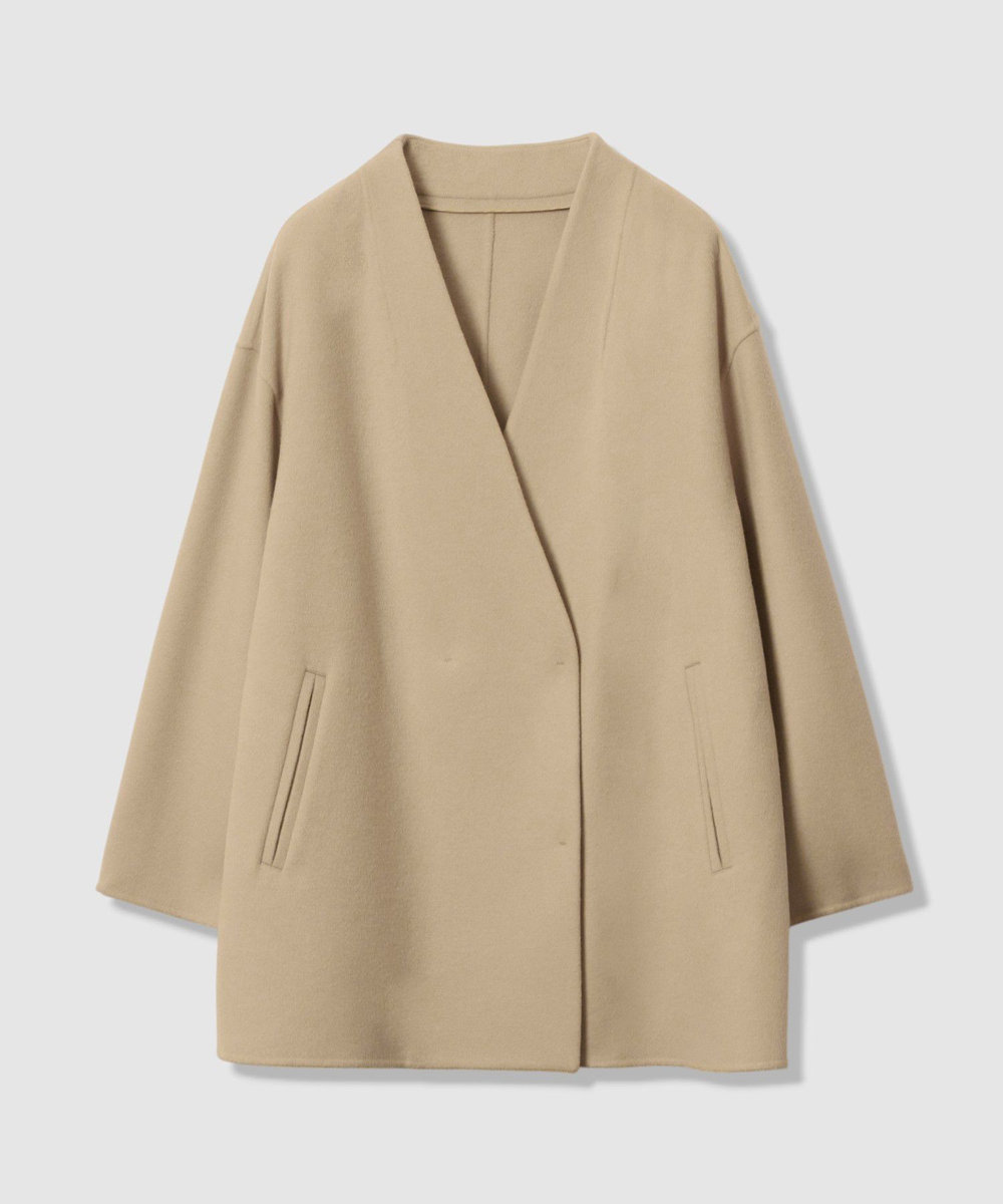 allureville カシミヤ混リバーミドルラップコート ベージュ (11)