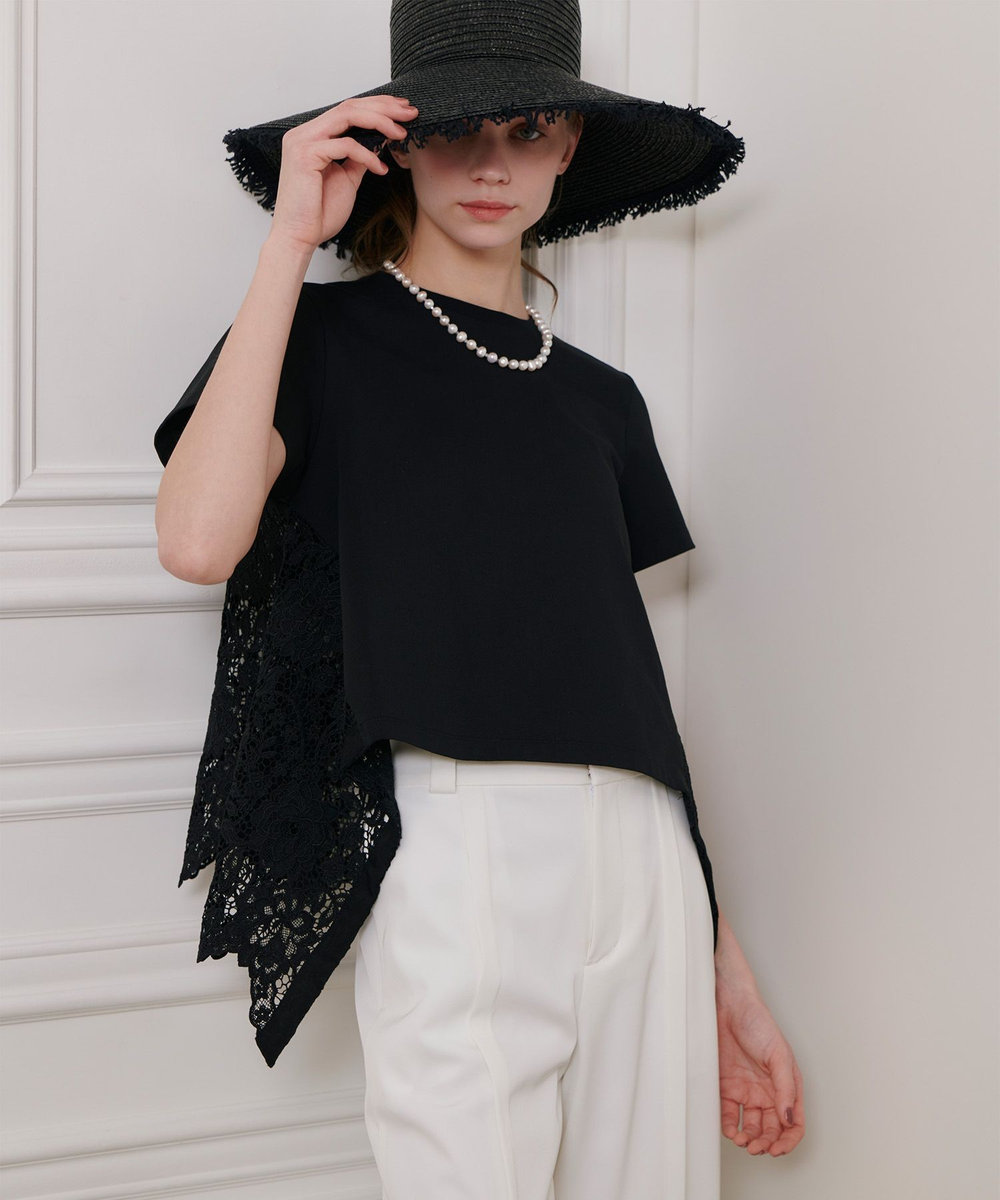 LOULOU WILLOUGHBY 【LOULOU WILLOUGHBY】レースドッキングプルオーバーブラウス ブラック (95)