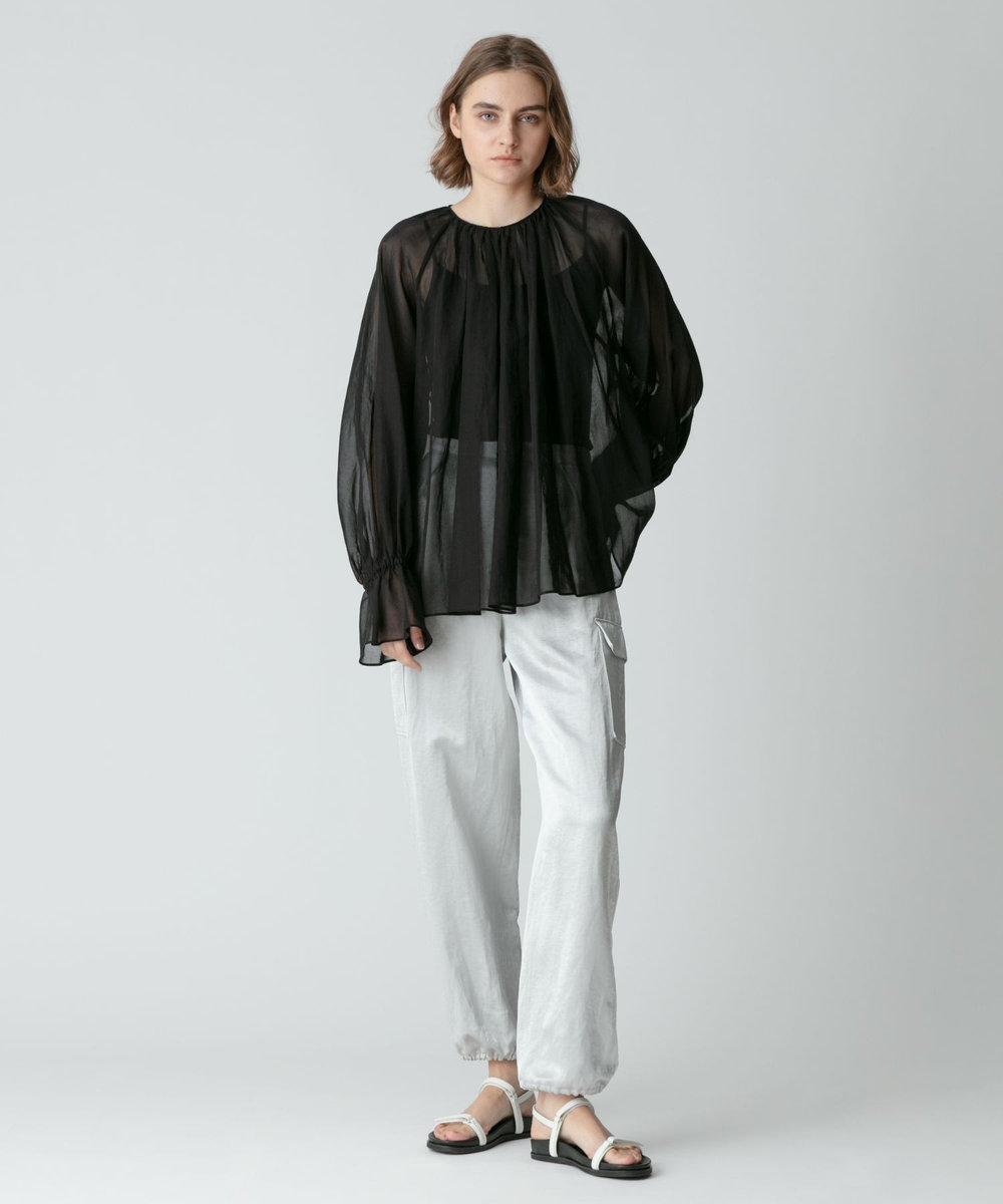 allureville シアーオーガンギャザーブラウス ブラック (95)