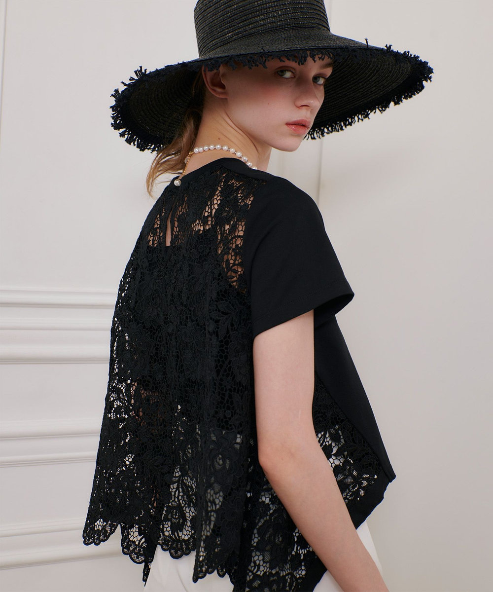 LOULOU WILLOUGHBY 【LOULOU WILLOUGHBY】レースドッキングプルオーバーブラウス ブラック (95)