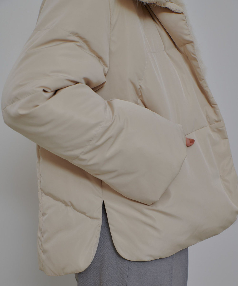 allureville ファーカラーショートダウンコート ライトベージュ (12)