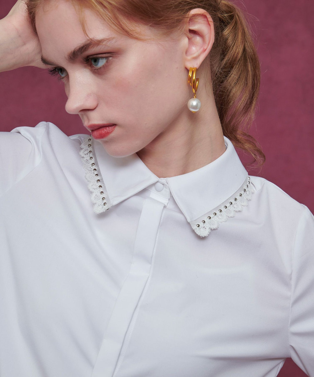 LOULOU WILLOUGHBY 【LOULOU WILLOUGHBY】レーストリミングシャツ オフホワイト (02)