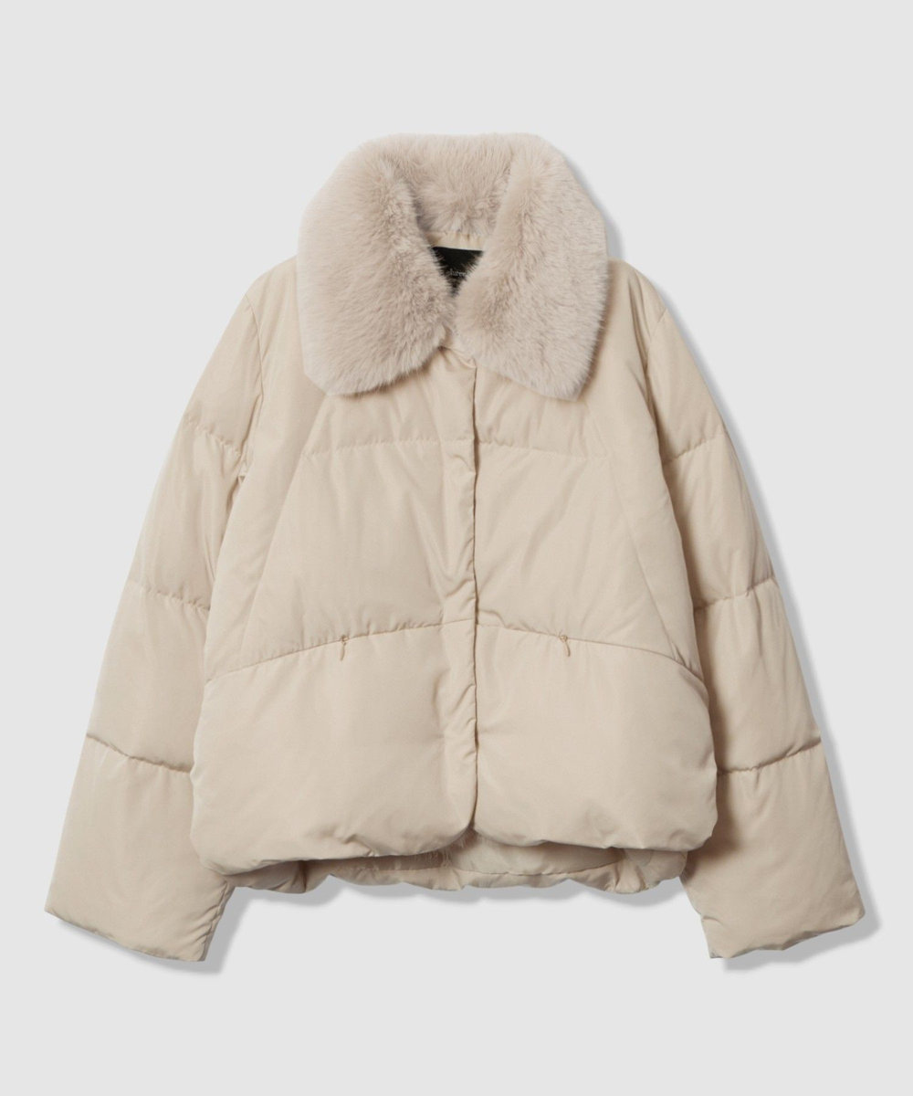 allureville ファーカラーショートダウンコート ライトベージュ (12)