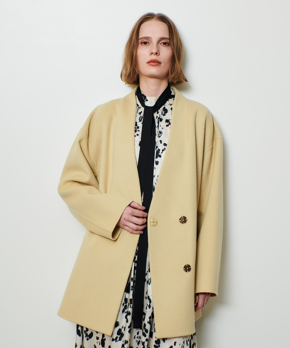 allureville カシミヤ混リバーミドルラップコート イエロー (21)