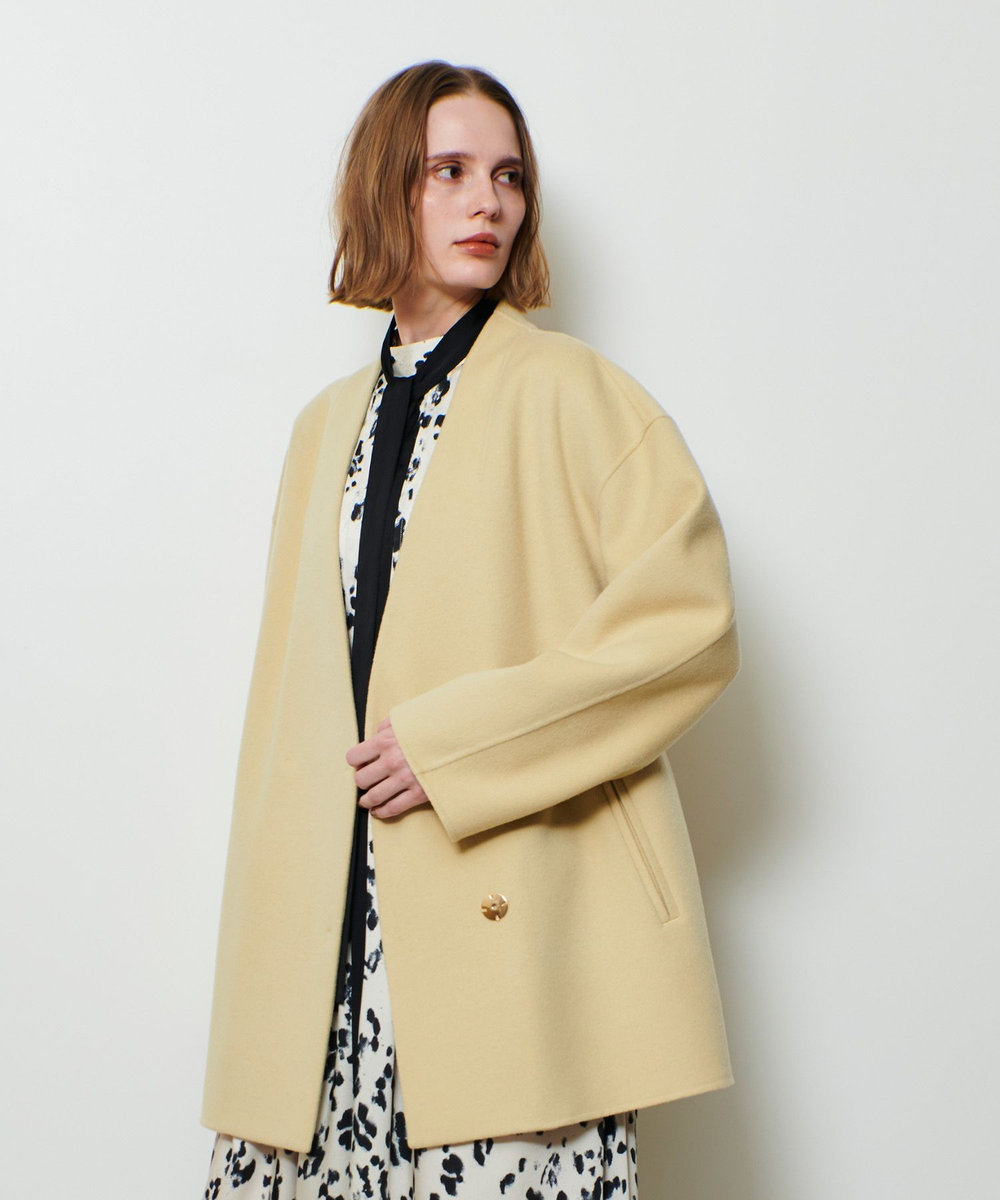 allureville カシミヤ混リバーミドルラップコート イエロー (21)