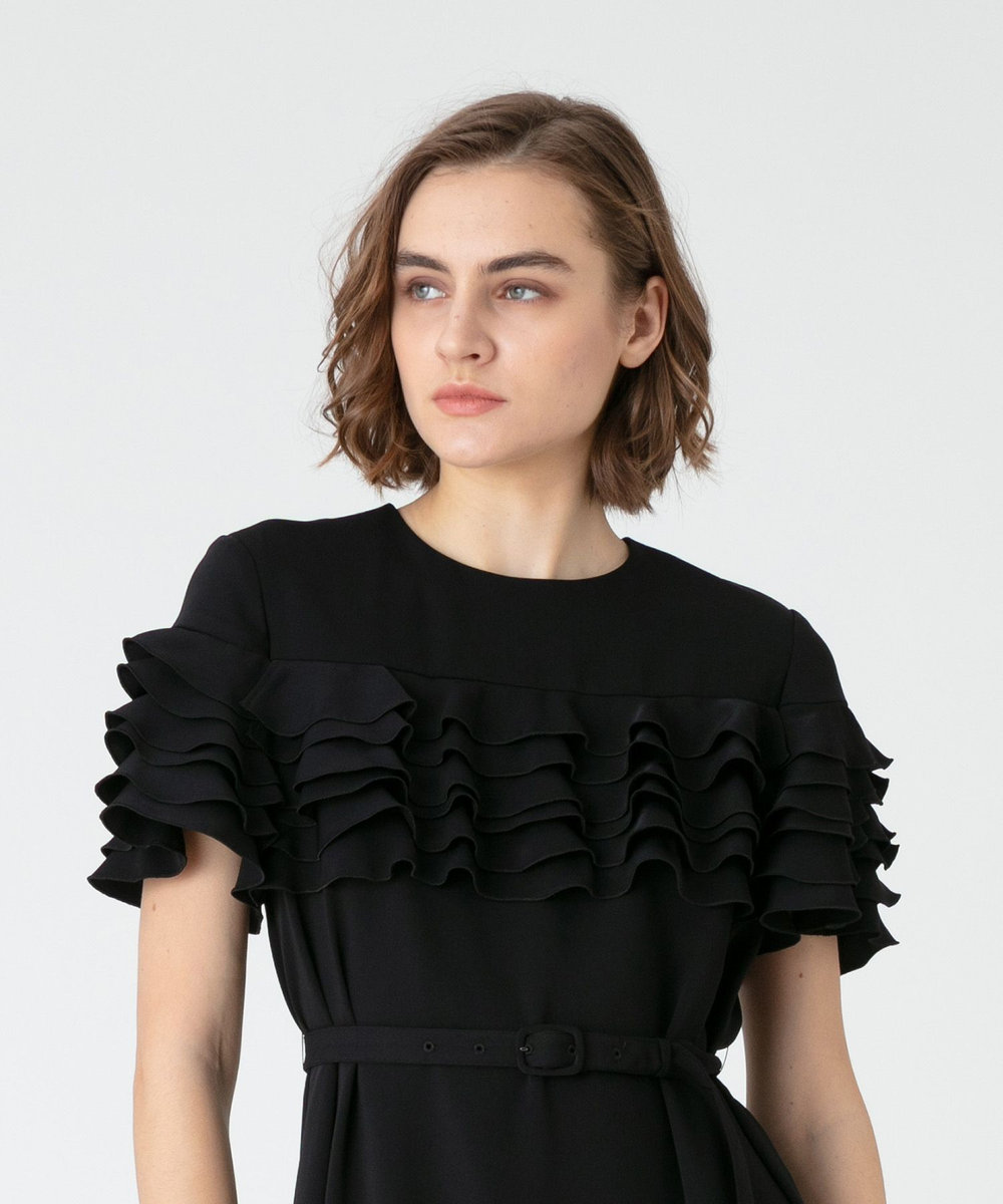 LOULOU WILLOUGHBY 【LOULOU WILLOUGHBY】ラッフルコサージュワンピース ブラック (95)