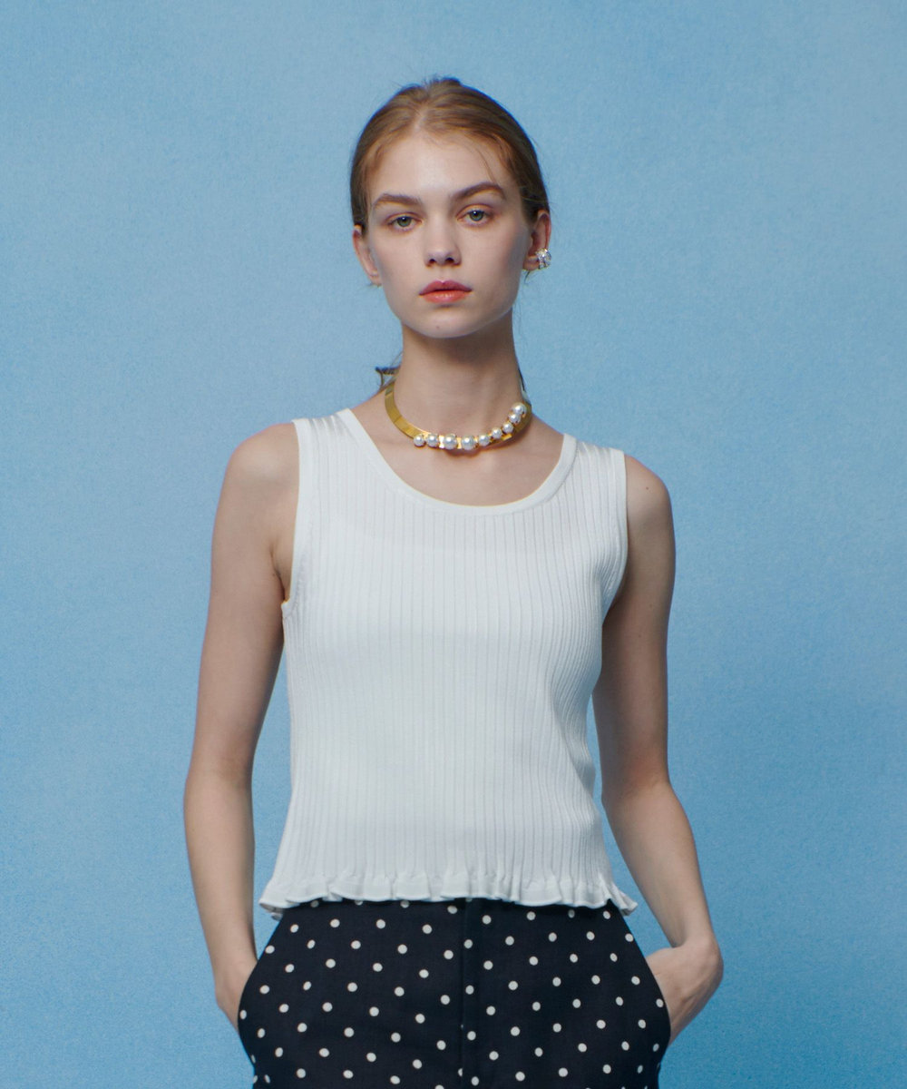 LOULOU WILLOUGHBY 【LOULOU WILLOUGHBY】ワイドリブヘムフリルタンク ホワイト (01)