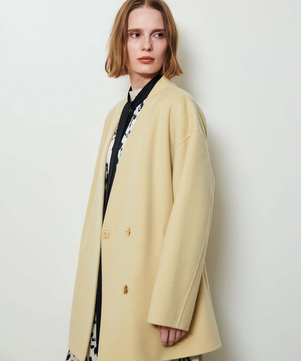 allureville カシミヤ混リバーミドルラップコート イエロー (21)