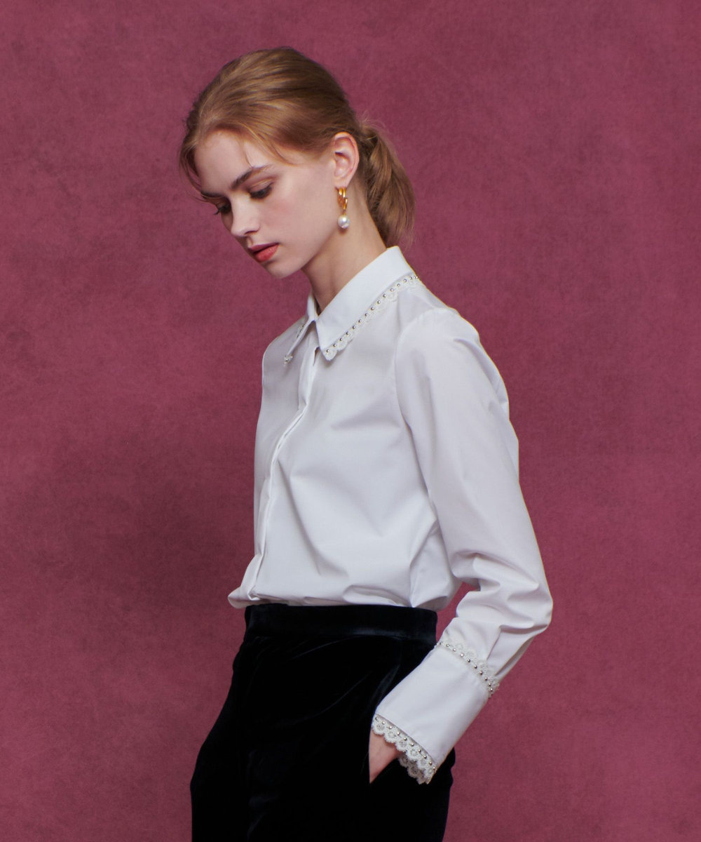 LOULOU WILLOUGHBY 【LOULOU WILLOUGHBY】レーストリミングシャツ オフホワイト (02)