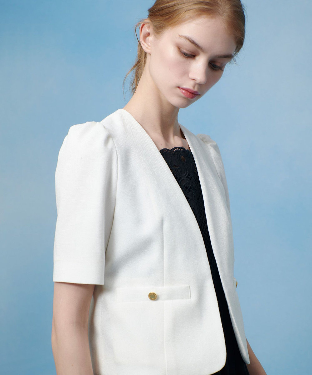 LOULOU WILLOUGHBY 【LOULOU WILLOUGHBY】ブライトリネン半袖ジャケット ホワイト (01)