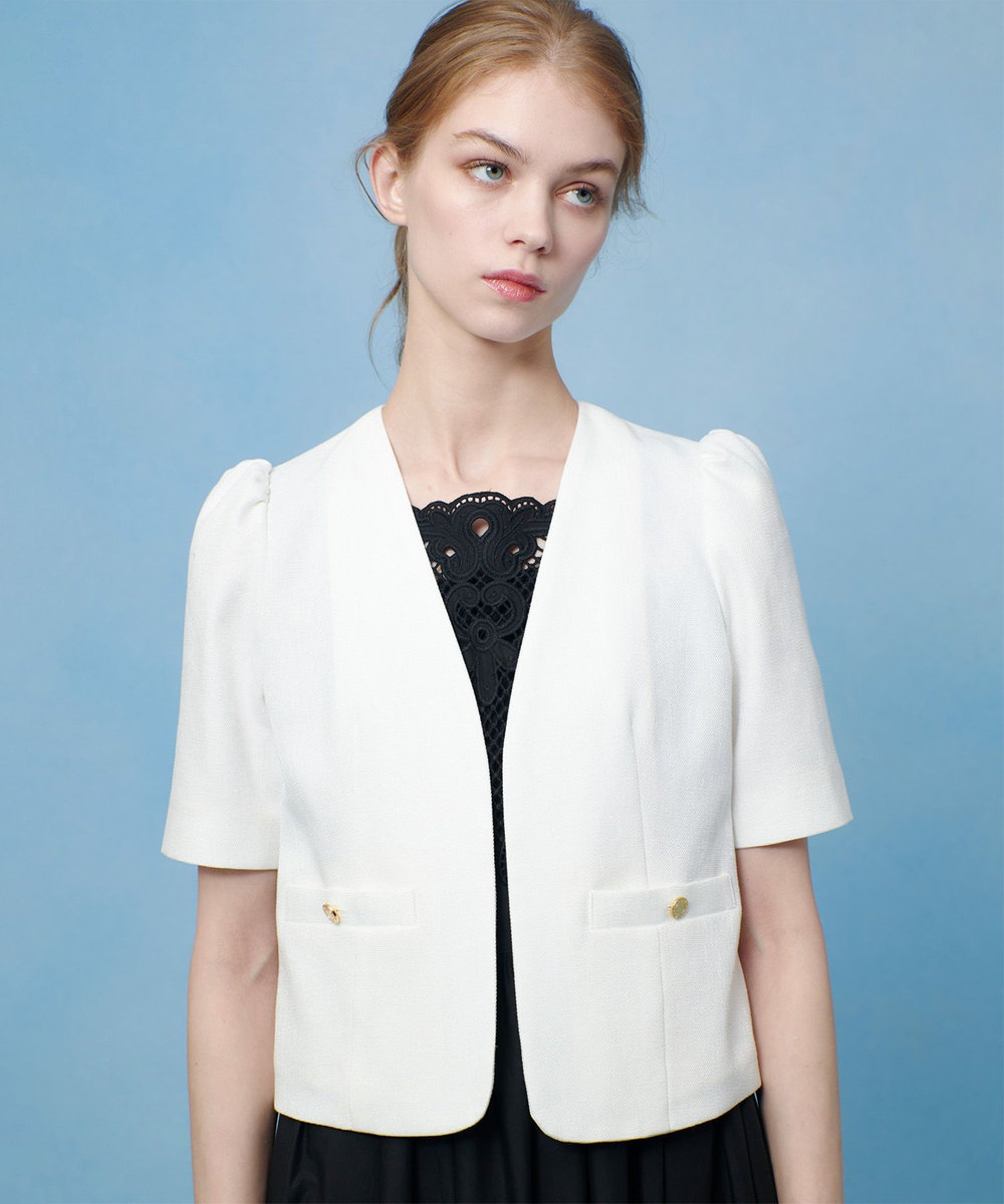 LOULOU WILLOUGHBY 【LOULOU WILLOUGHBY】ブライトリネン半袖ジャケット ホワイト (01)
