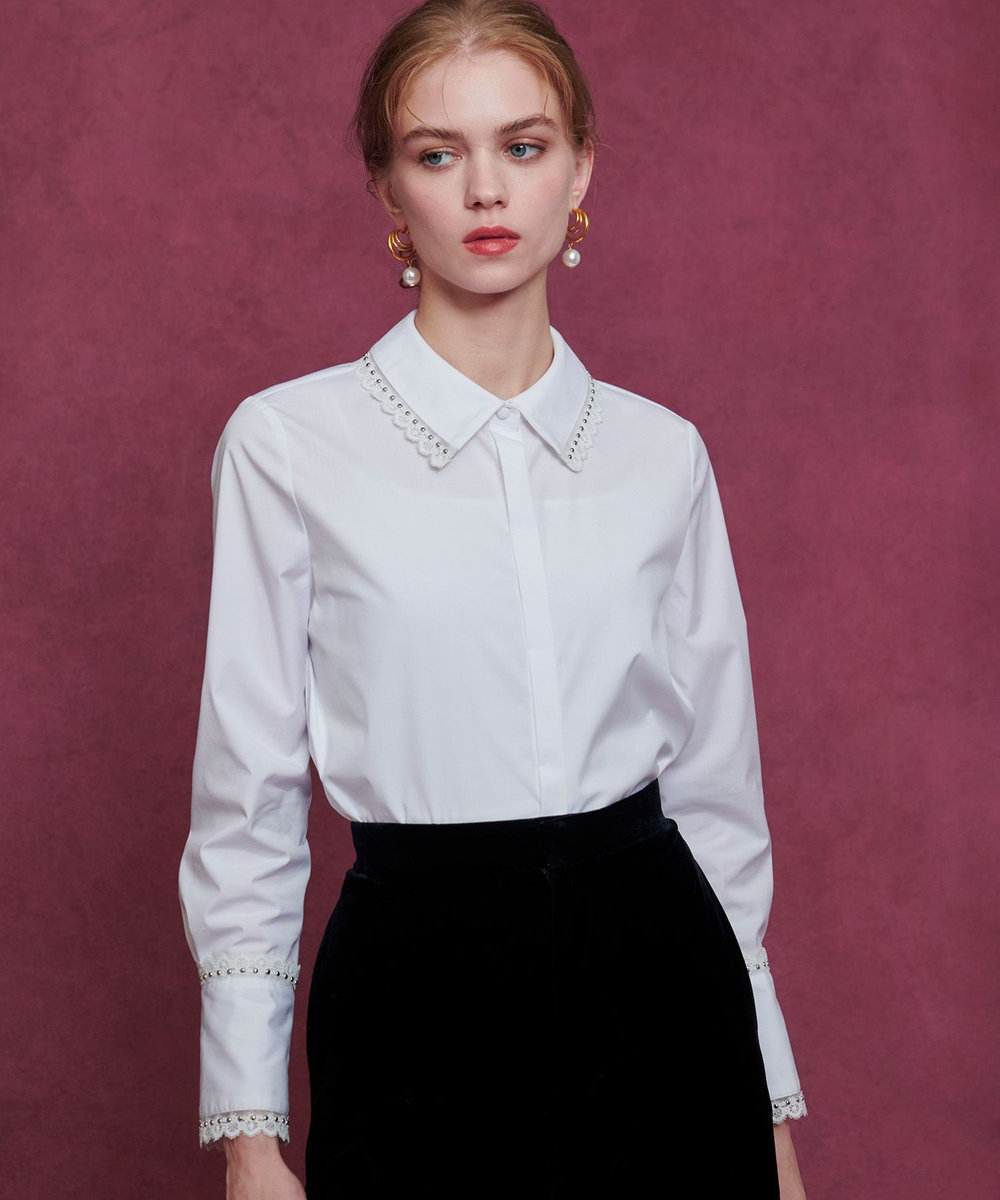 LOULOU WILLOUGHBY 【LOULOU WILLOUGHBY】レーストリミングシャツ オフホワイト (02)