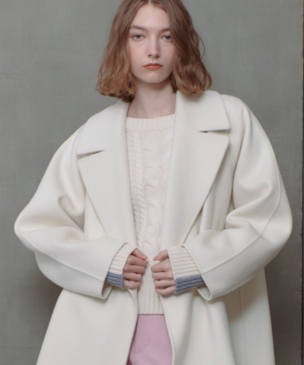 allureville リバービッグカラーミドル丈コート ホワイト (01)