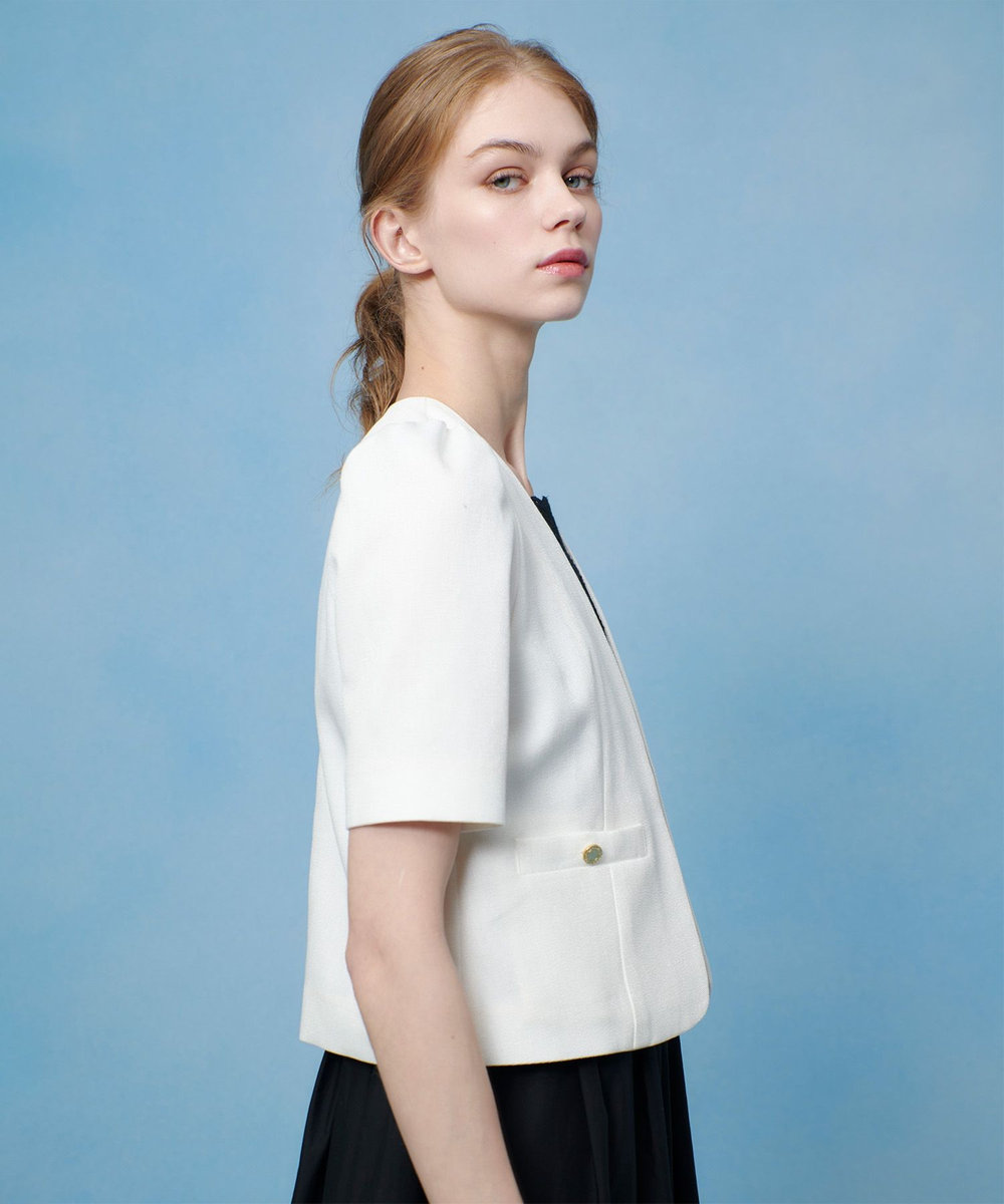 LOULOU WILLOUGHBY 【LOULOU WILLOUGHBY】ブライトリネン半袖ジャケット ホワイト (01)