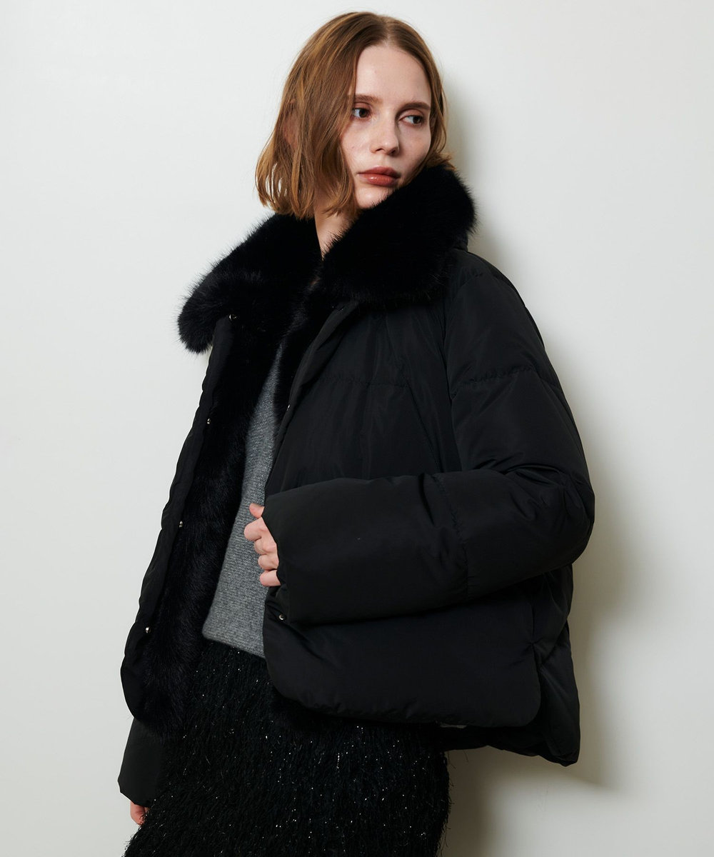 allureville ファーカラーショートダウンコート ブラック (95)
