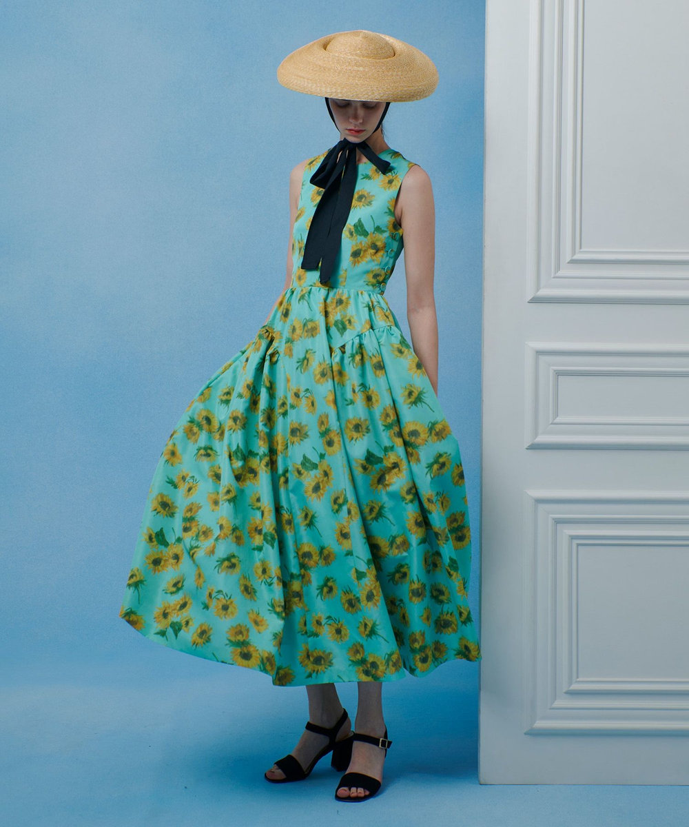 LOULOU WILLOUGHBY  WEB 一部店舗限定【LOULOU WILLOUGHBY】サンフラワープリントバッククロスワンピース グリーン系 (74)