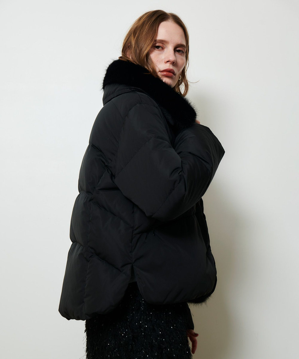 allureville ファーカラーショートダウンコート ブラック (95)