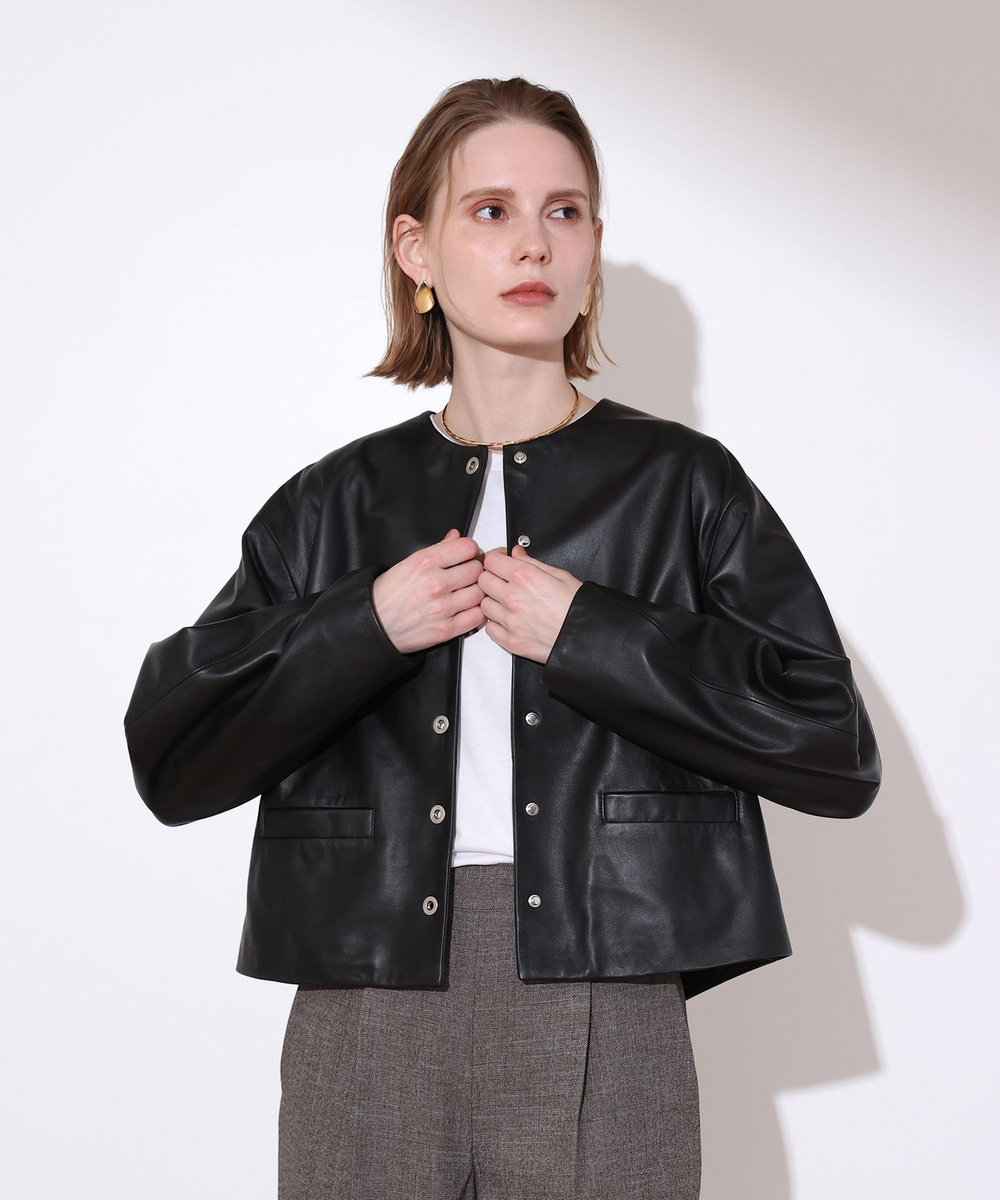 allureville ラムレザードットボタンブルゾン ブラック (95)