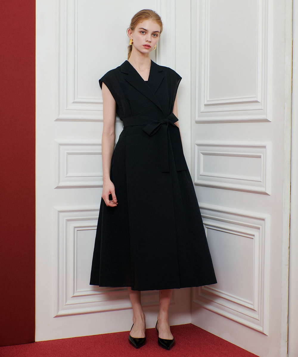 LOULOU WILLOUGHBY 【LOULOU WILLOUGHBY】シアージャガードテーラーワンピース ブラック (95)