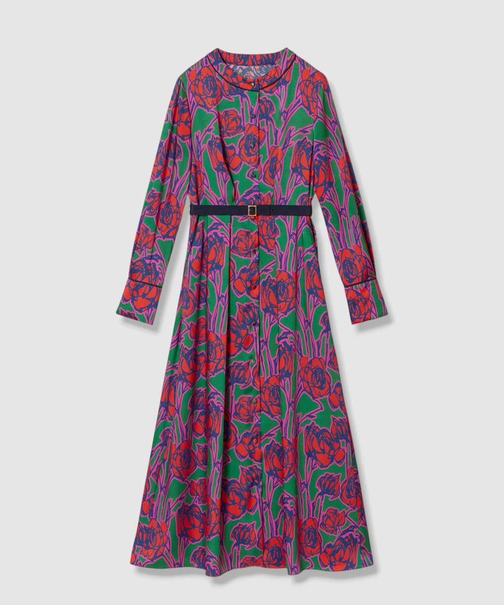 allureville ROSEプリントスカーフネックドレス レッド系 (46)