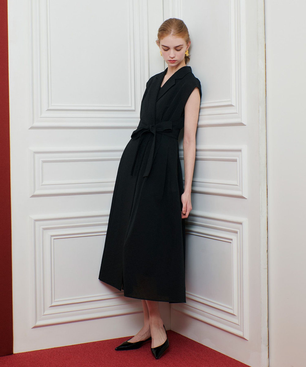 LOULOU WILLOUGHBY 【LOULOU WILLOUGHBY】シアージャガードテーラーワンピース ブラック (95)