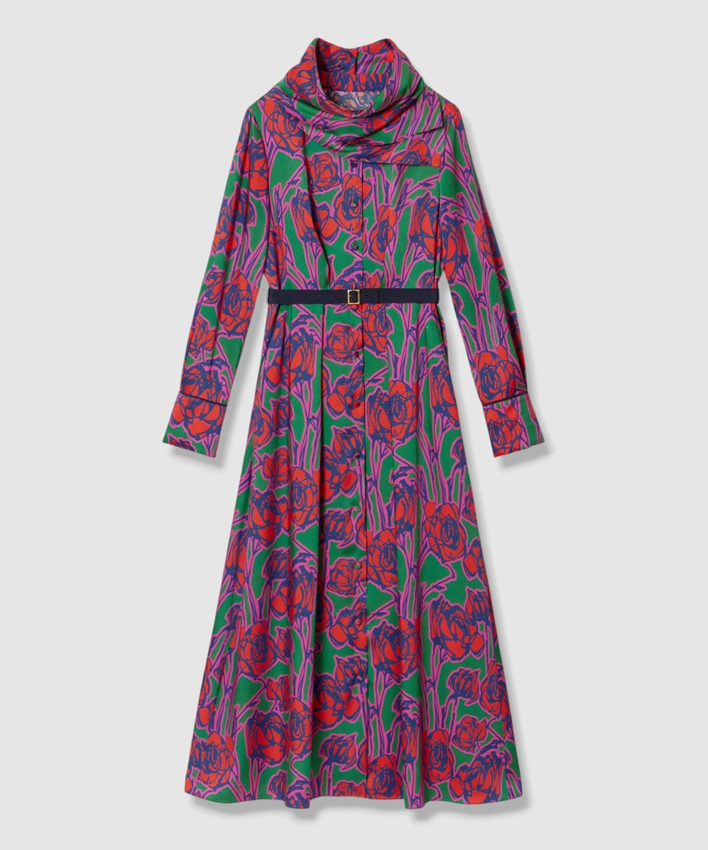 allureville ROSEプリントスカーフネックドレス レッド系 (46)