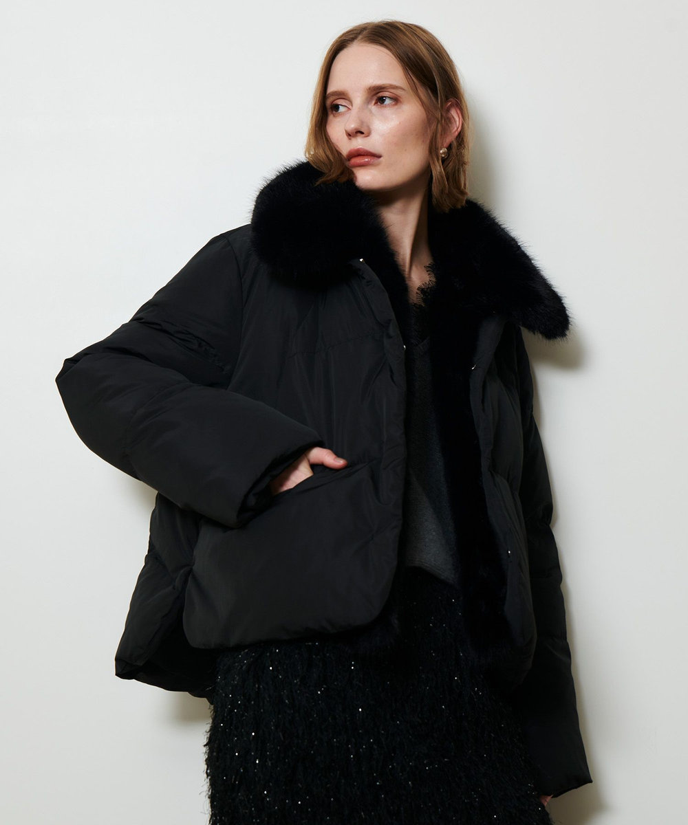 allureville ファーカラーショートダウンコート ブラック (95)