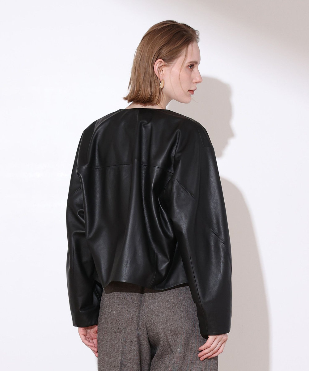 allureville ラムレザードットボタンブルゾン ブラック (95)