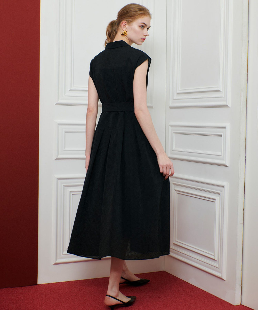 LOULOU WILLOUGHBY 【LOULOU WILLOUGHBY】シアージャガードテーラーワンピース ブラック (95)