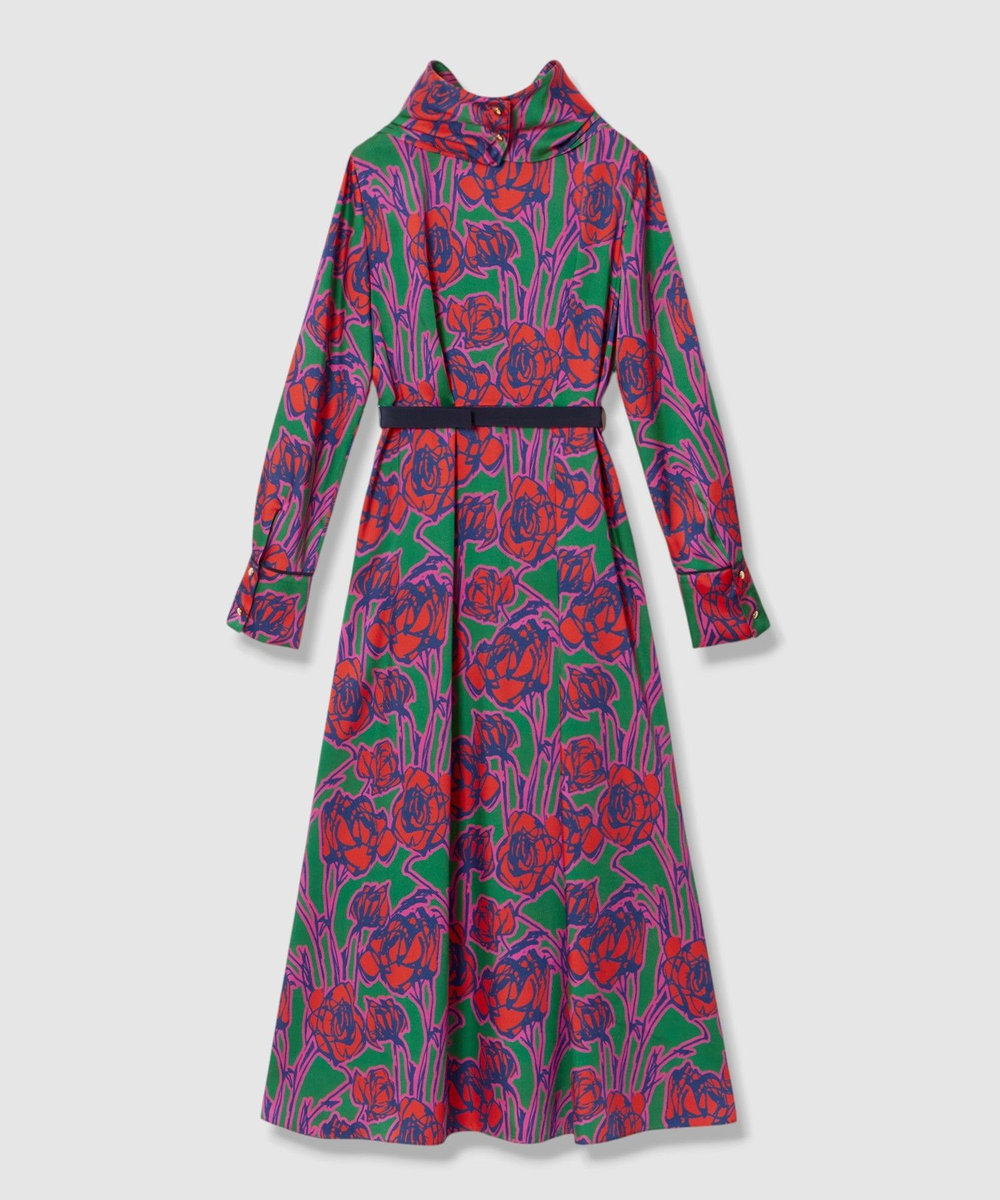 allureville ROSEプリントスカーフネックドレス レッド系 (46)