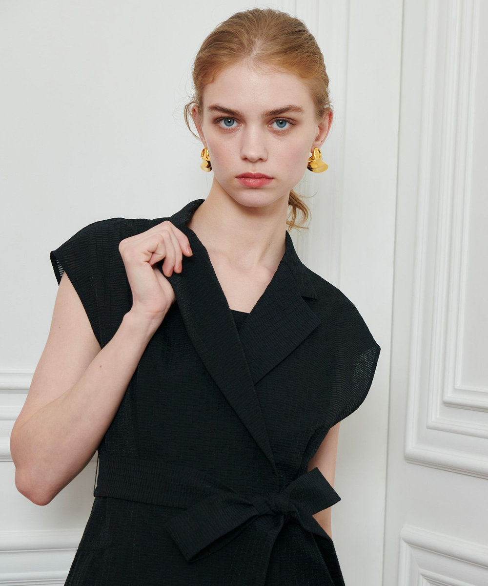 LOULOU WILLOUGHBY 【LOULOU WILLOUGHBY】シアージャガードテーラーワンピース ブラック (95)