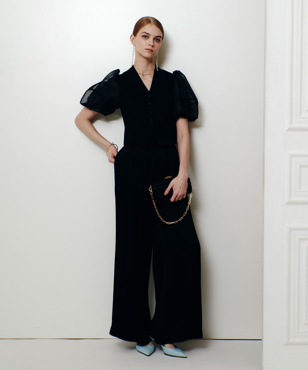 LOULOU WILLOUGHBY 【LOULOU WILLOUGHBY】サテンタックパンツ ブラック (95)