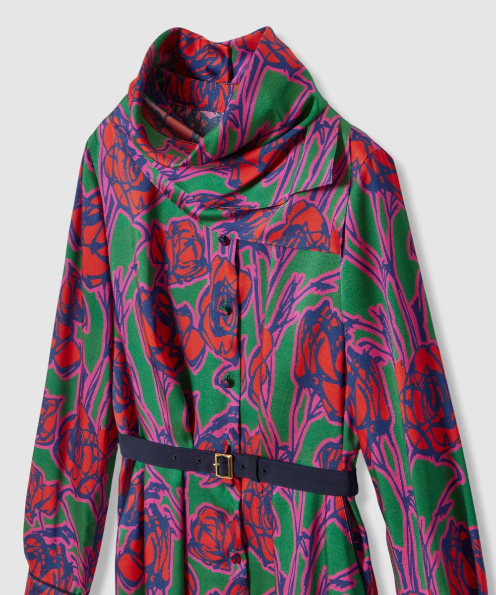 allureville ROSEプリントスカーフネックドレス レッド系 (46)