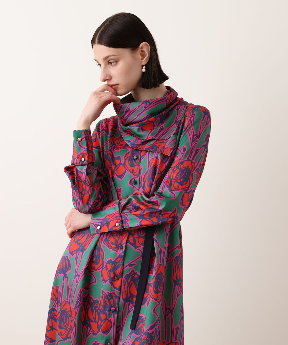 allureville ROSEプリントスカーフネックドレス レッド系 (46)