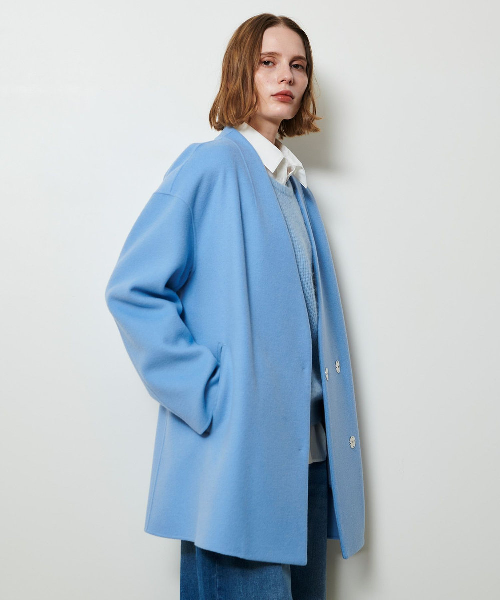 allureville カシミヤ混リバーミドルラップコート ライトブルー (62)