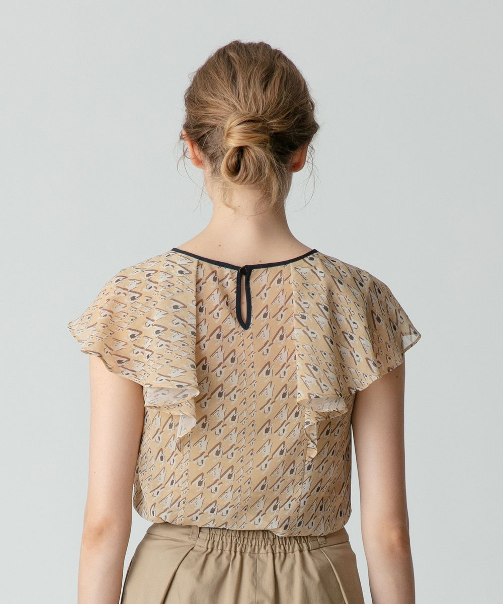 allureville バイヤスチドリプリントフレアスリーブブラウス ベージュ (11)