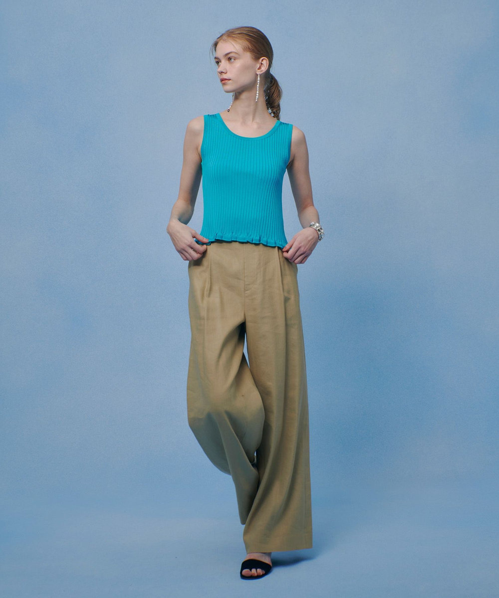 LOULOU WILLOUGHBY 【LOULOU WILLOUGHBY】ワイドリブヘムフリルタンク ブルーグリーン (70)